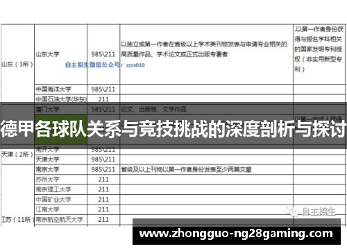 德甲各球队关系与竞技挑战的深度剖析与探讨